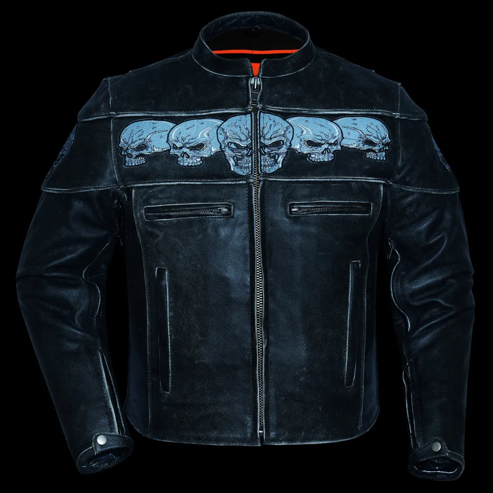 The Exposed - Men's reflective skull leather jacket