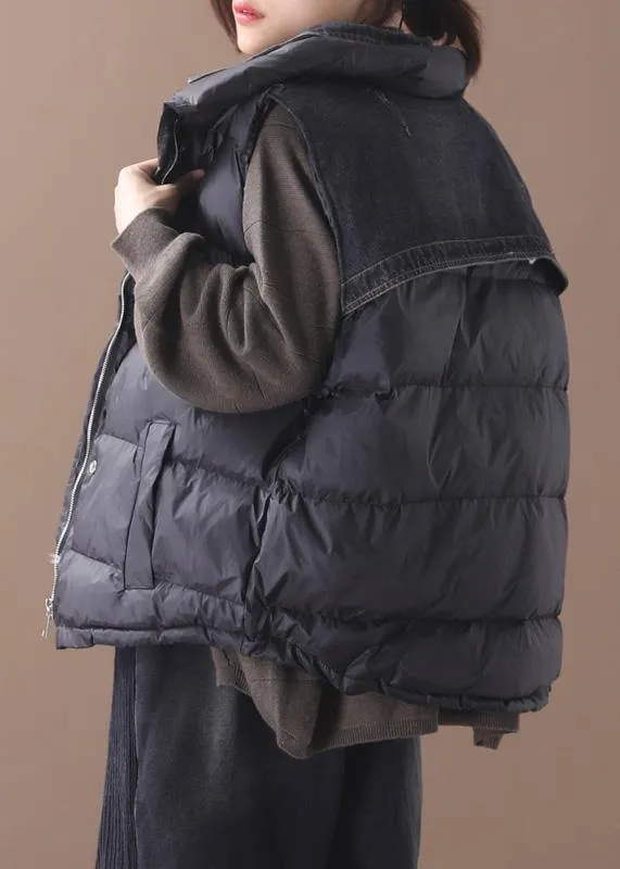 thick black women parka oversized down jacket sleeveless stand collar winter short outwear