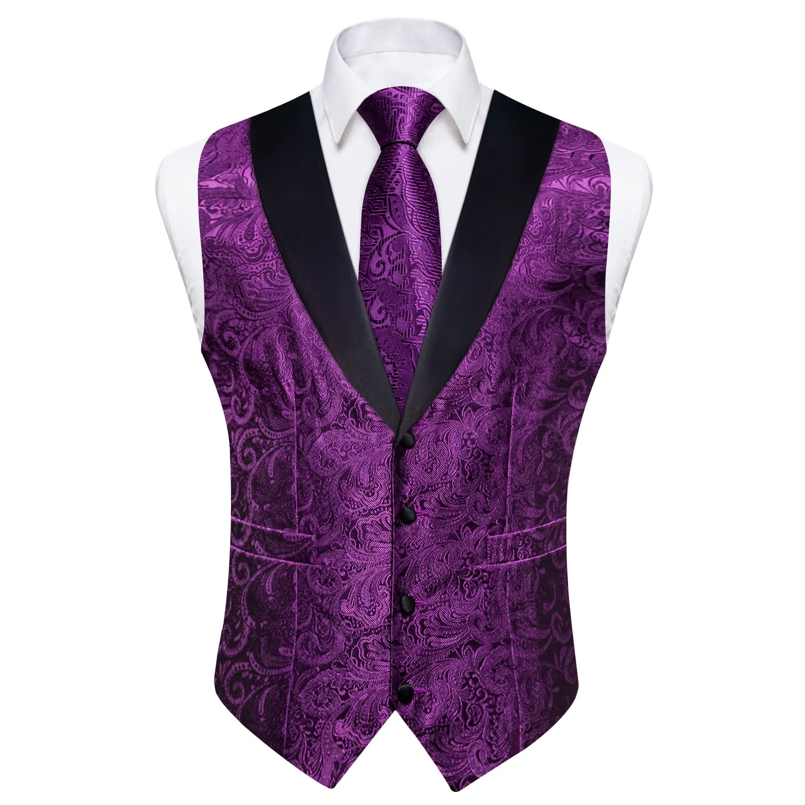 Ties2you Dress Vest Royal Purple Floral Shawl Collar Silk Mens Waistcoat Tie Set