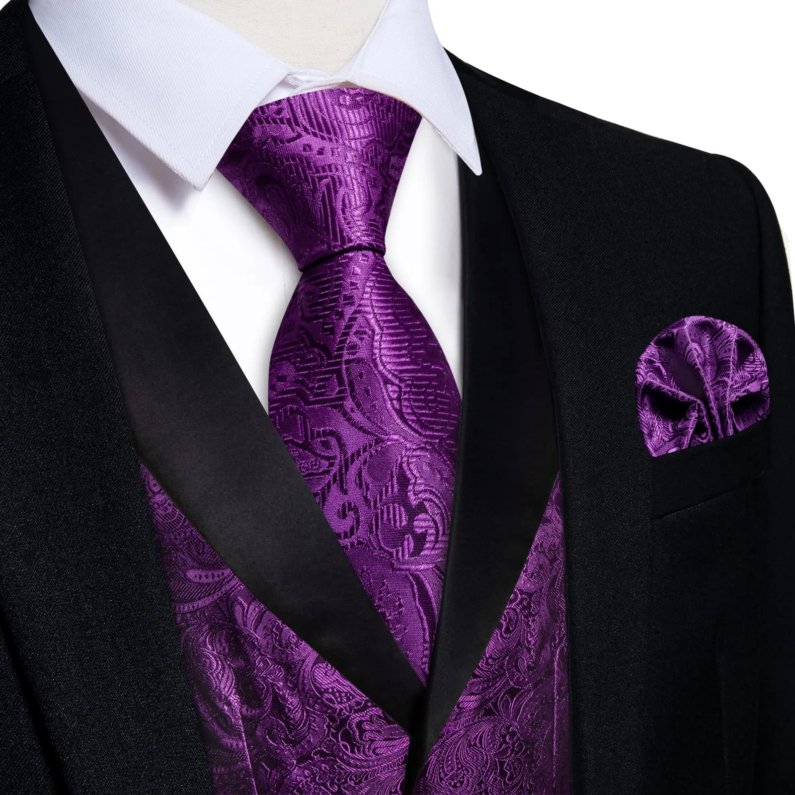 Ties2you Dress Vest Royal Purple Floral Shawl Collar Silk Mens Waistcoat Tie Set