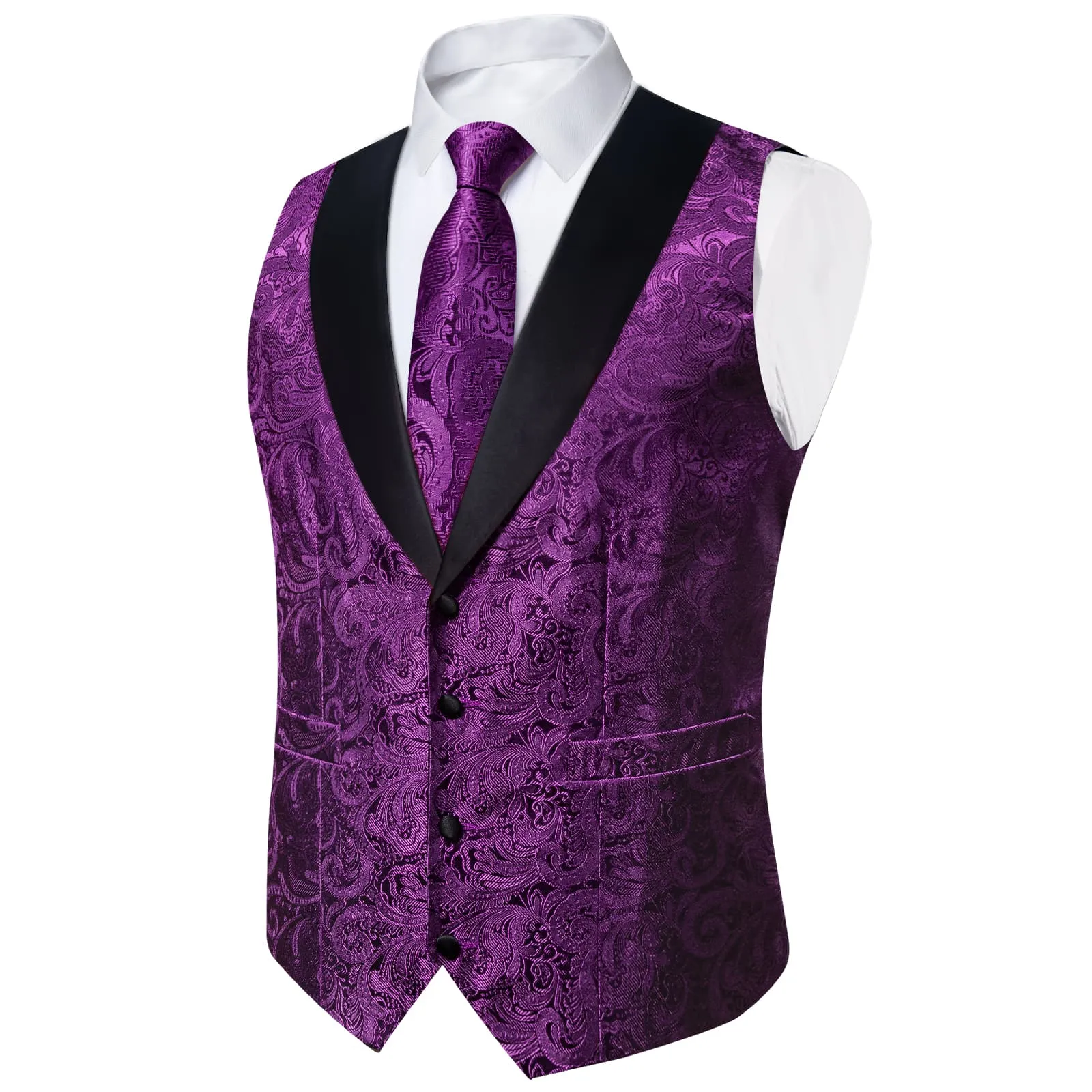 Ties2you Dress Vest Royal Purple Floral Shawl Collar Silk Mens Waistcoat Tie Set