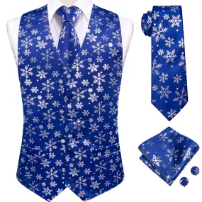 Ties2you Mens Silk Waistcoat Blue Silver Snow Christmas Vest Necktie Set