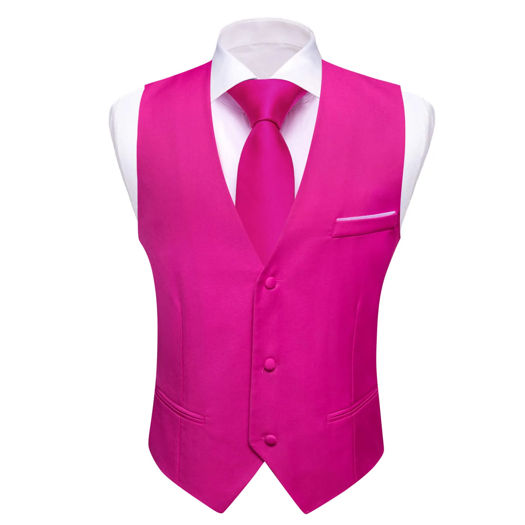 Ties2you Men's Work Vest Hot Pink Silk Suit Vest Business Waistcoat