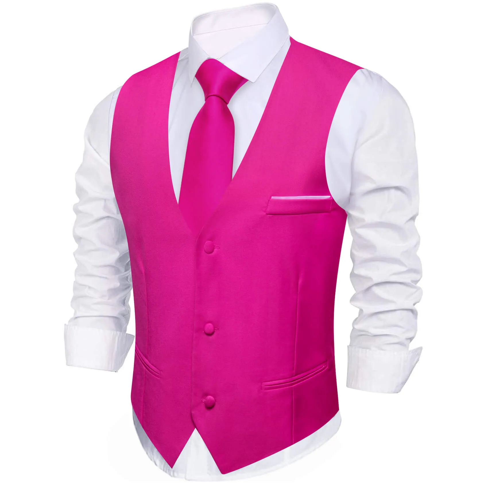 Ties2you Men's Work Vest Hot Pink Silk Suit Vest Business Waistcoat