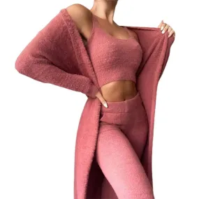 Trendy Cardigan Set With Crop Top And Bottom Pants Set