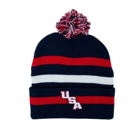 USA Men's Pom Beanie Red/White/Blue One Size