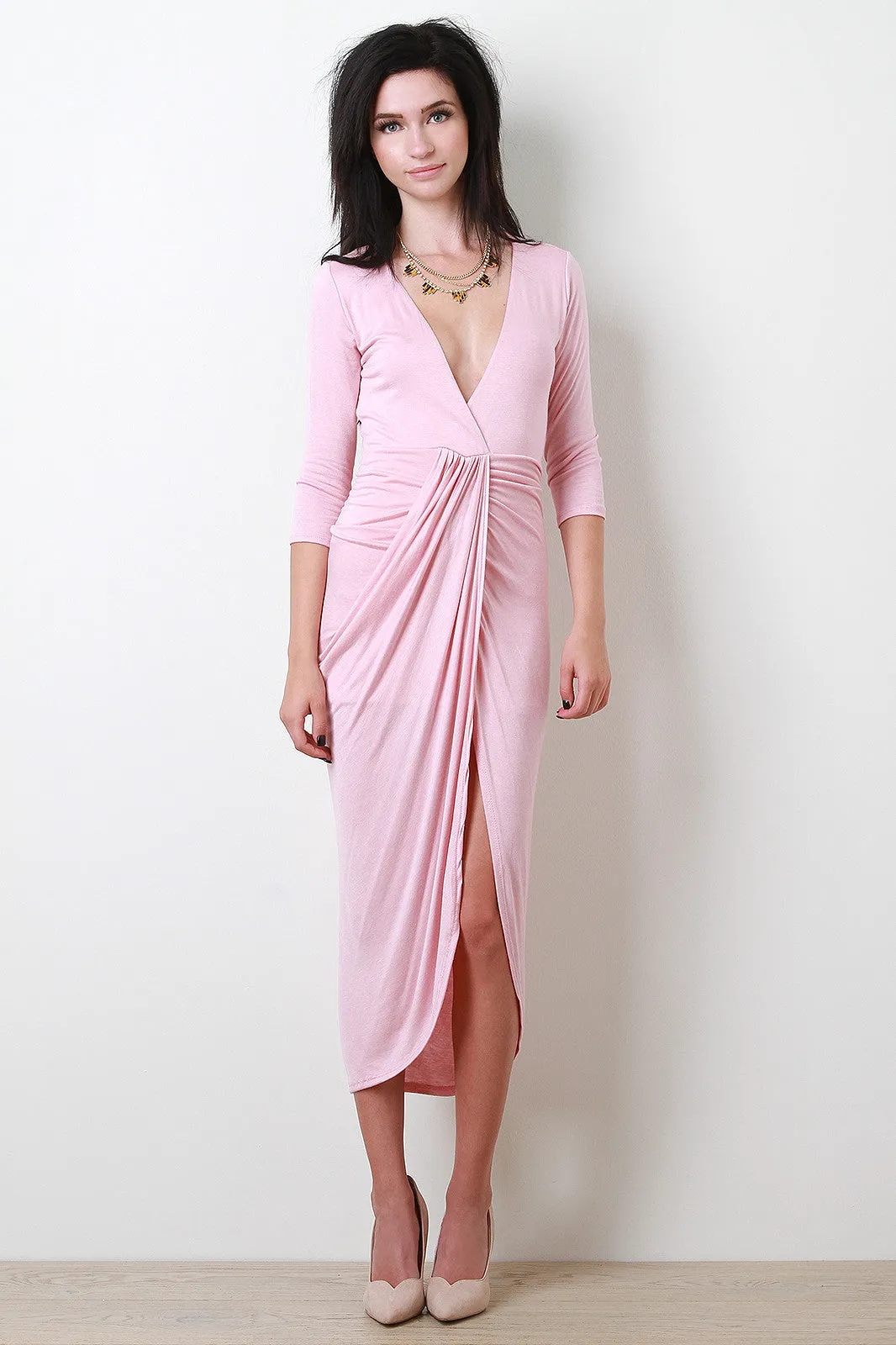 V-Neckline Draped Dress