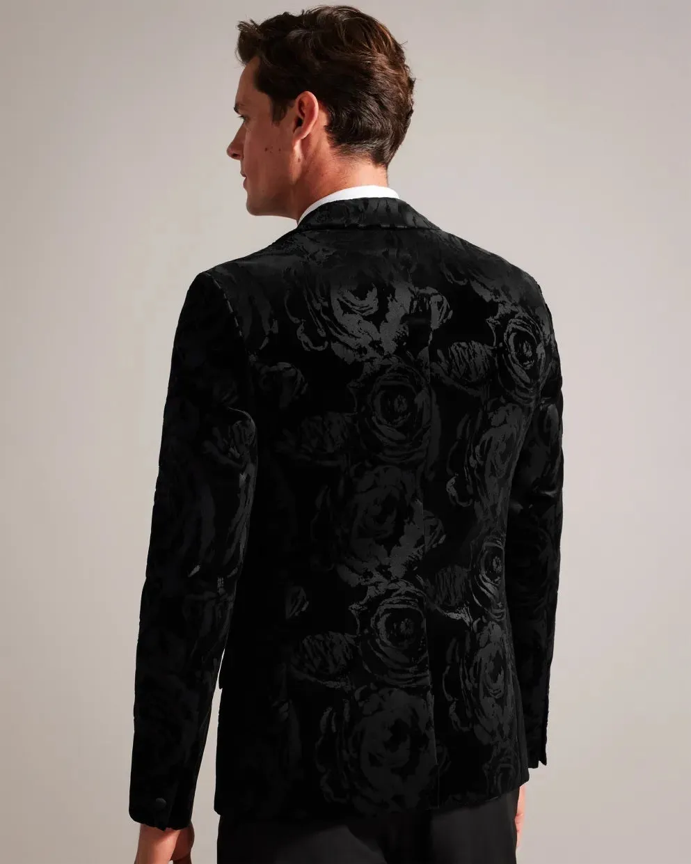 Velvet Jacquard Rose Blazer - Black