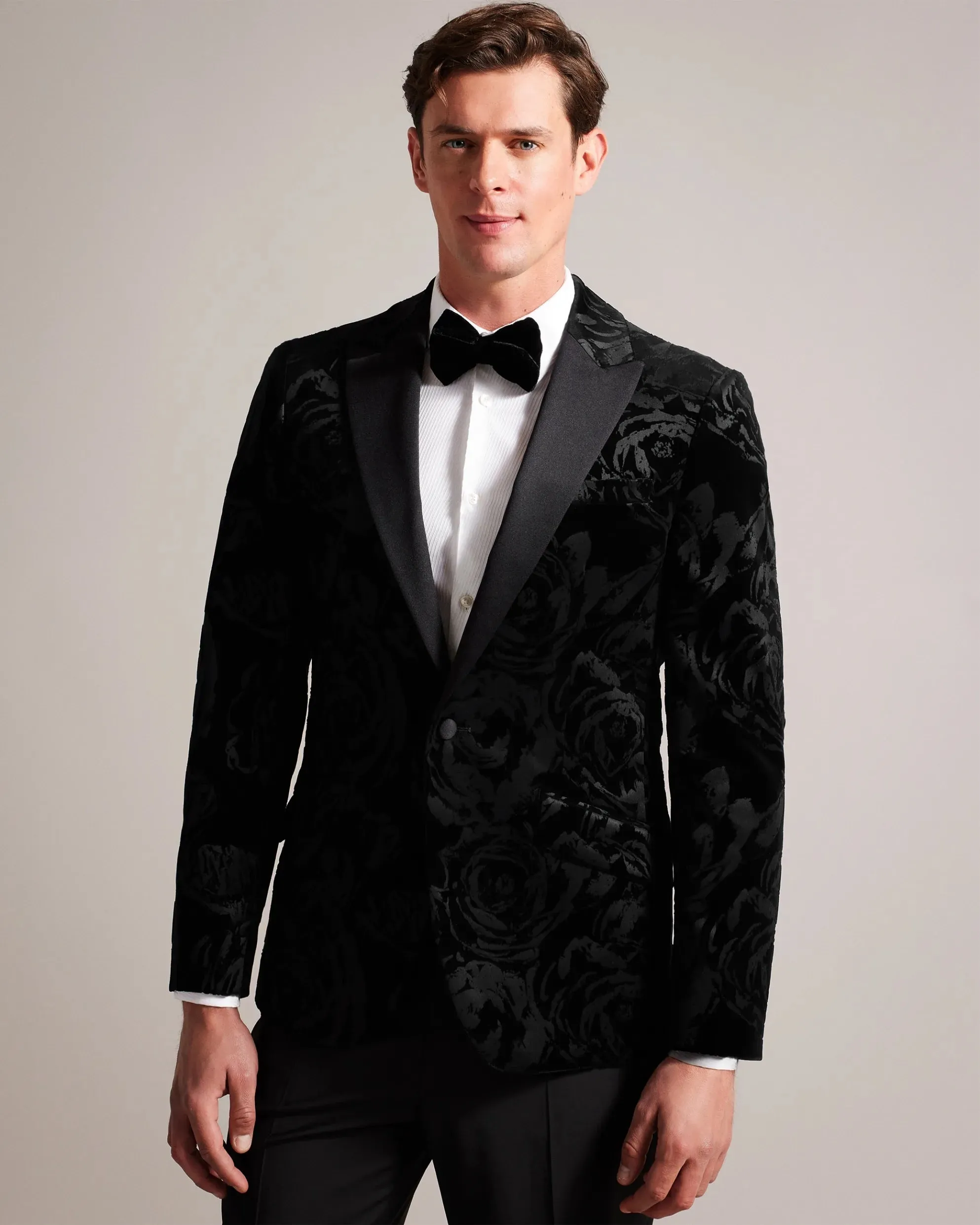 Velvet Jacquard Rose Blazer - Black