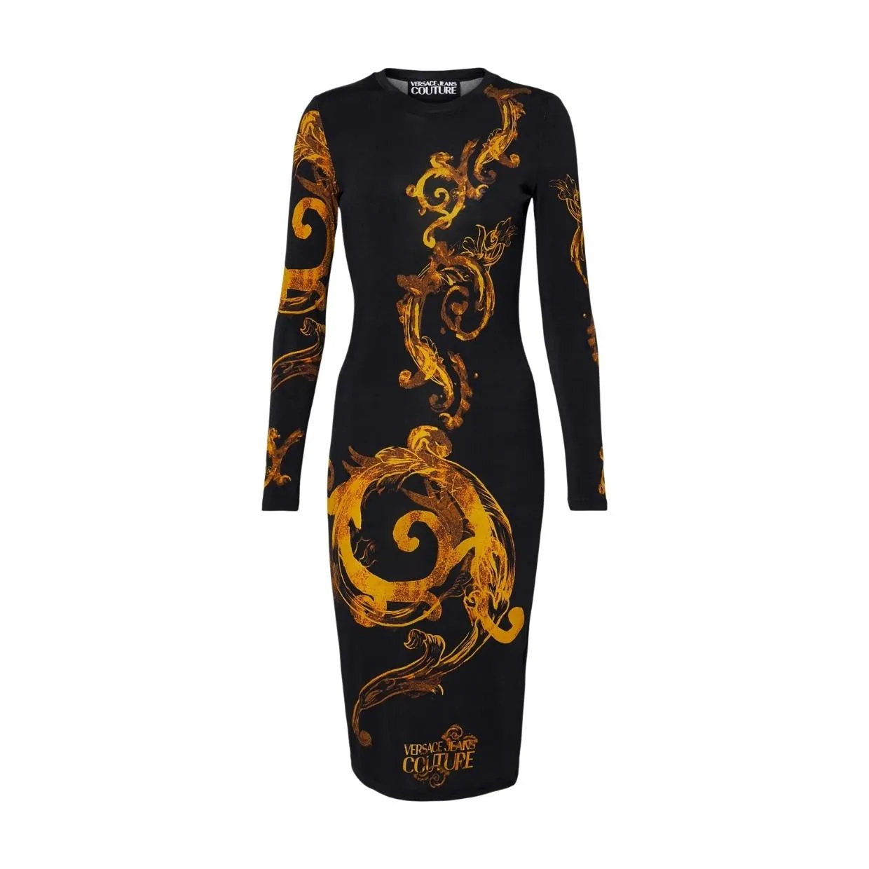 Versace Jeans Couture Watercolour Couture Logo Black Midi Dress