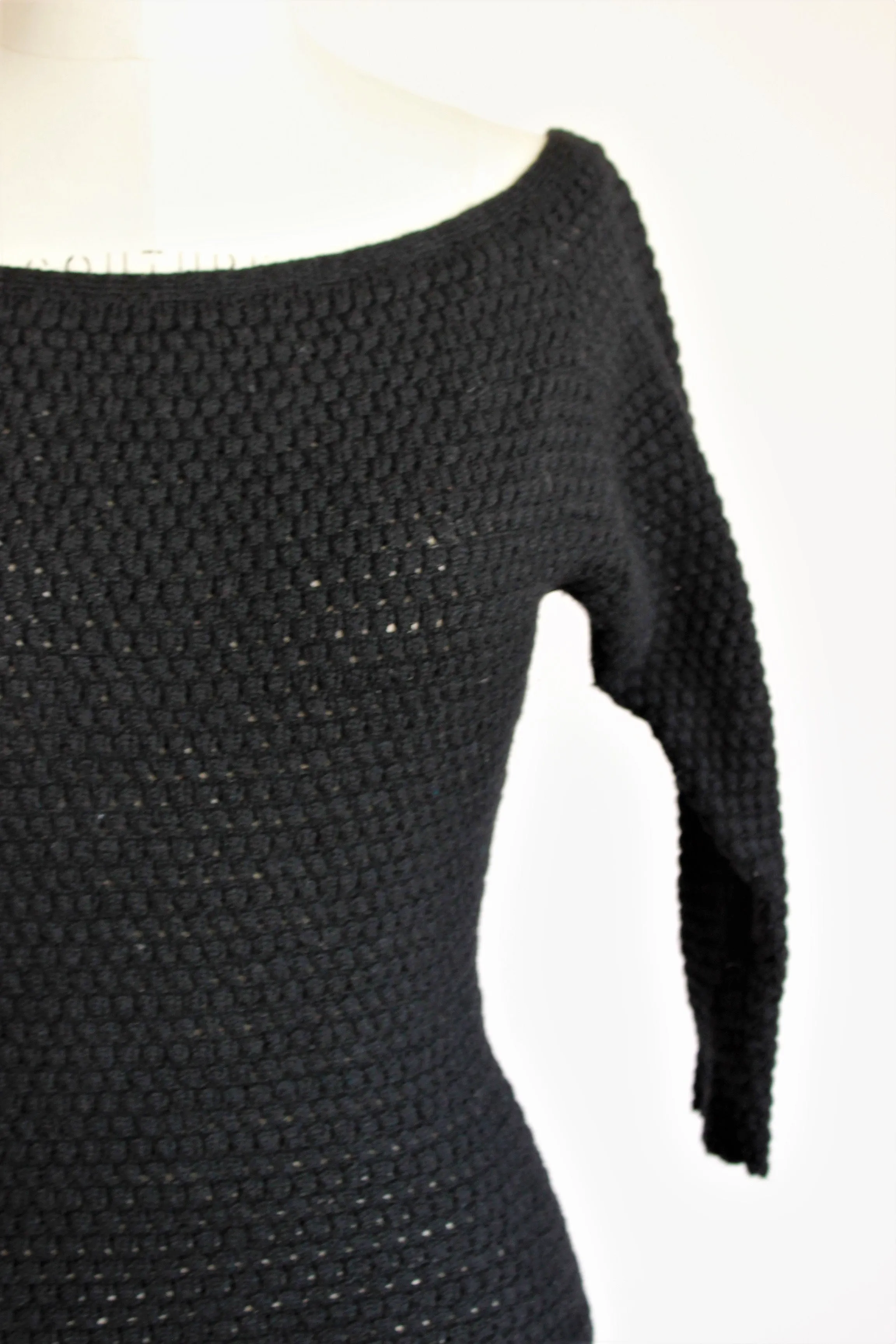 Vintage 1950s Black Wool Fitted Sweater, by Goldworm