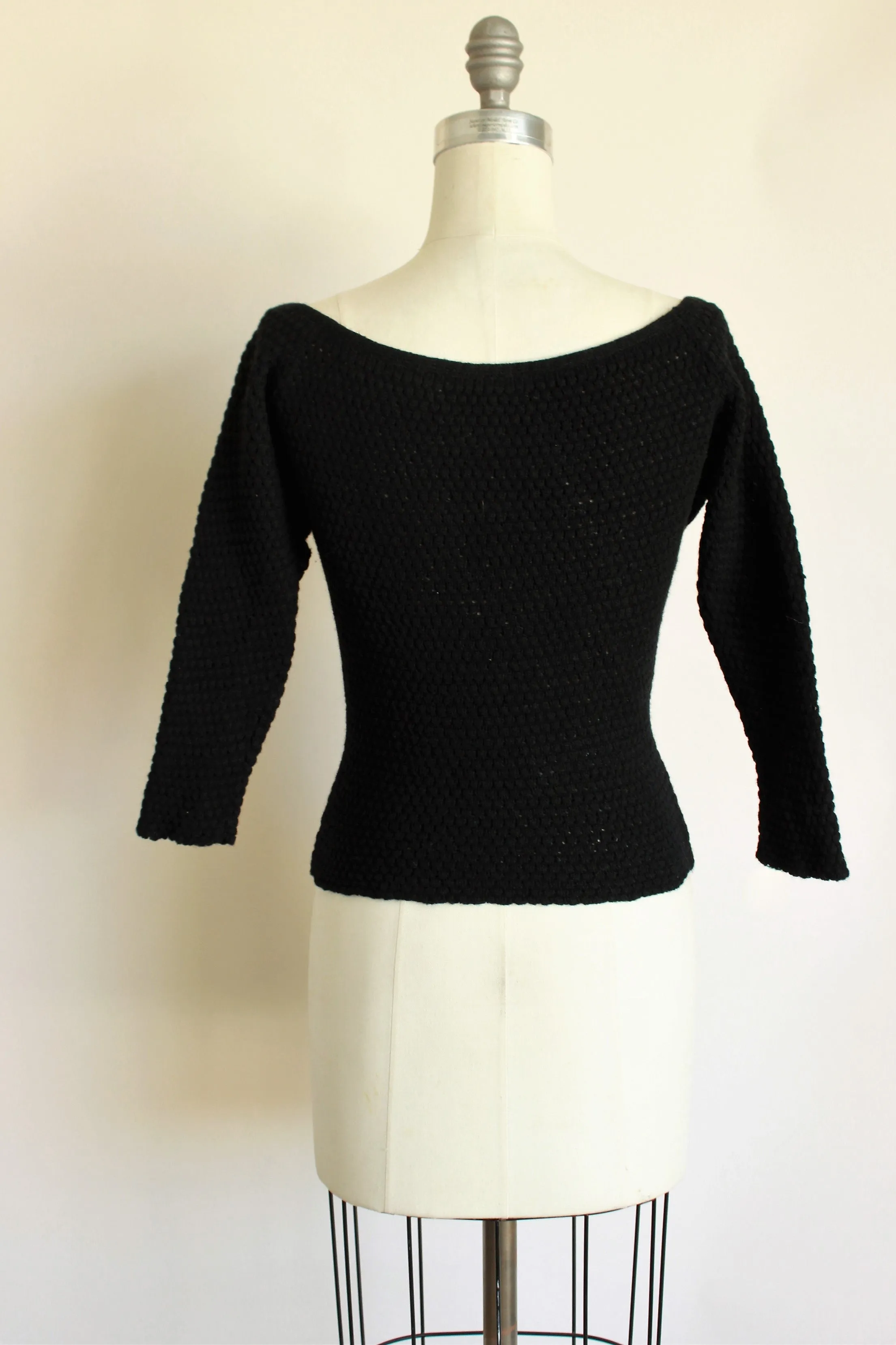 Vintage 1950s Black Wool Fitted Sweater, by Goldworm