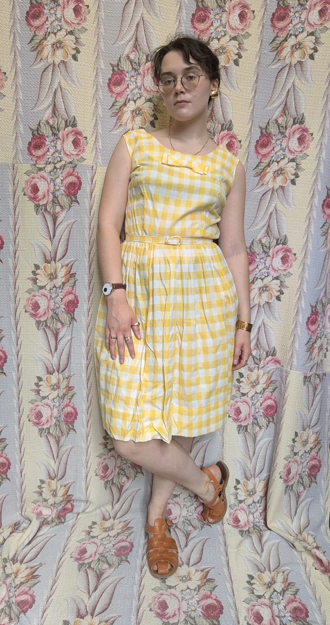 Vintage 1950s Yellow Gingham Dress