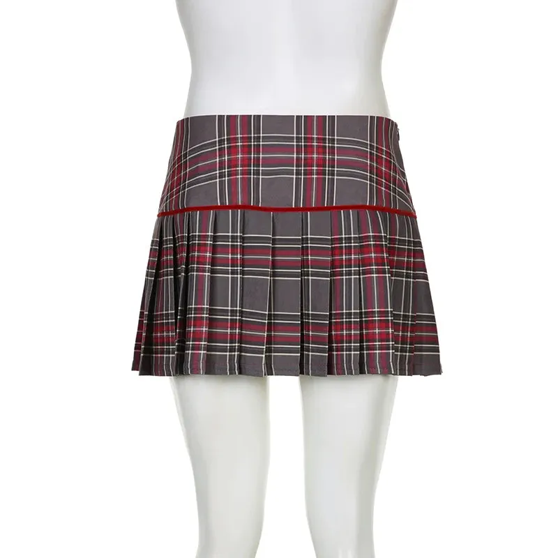 Vintage Fashion Y2K Plaid Skirt Women 90s Aesthetic Bow Checkered Pleated Skirt Mini Preppy Style Bottom Stitched