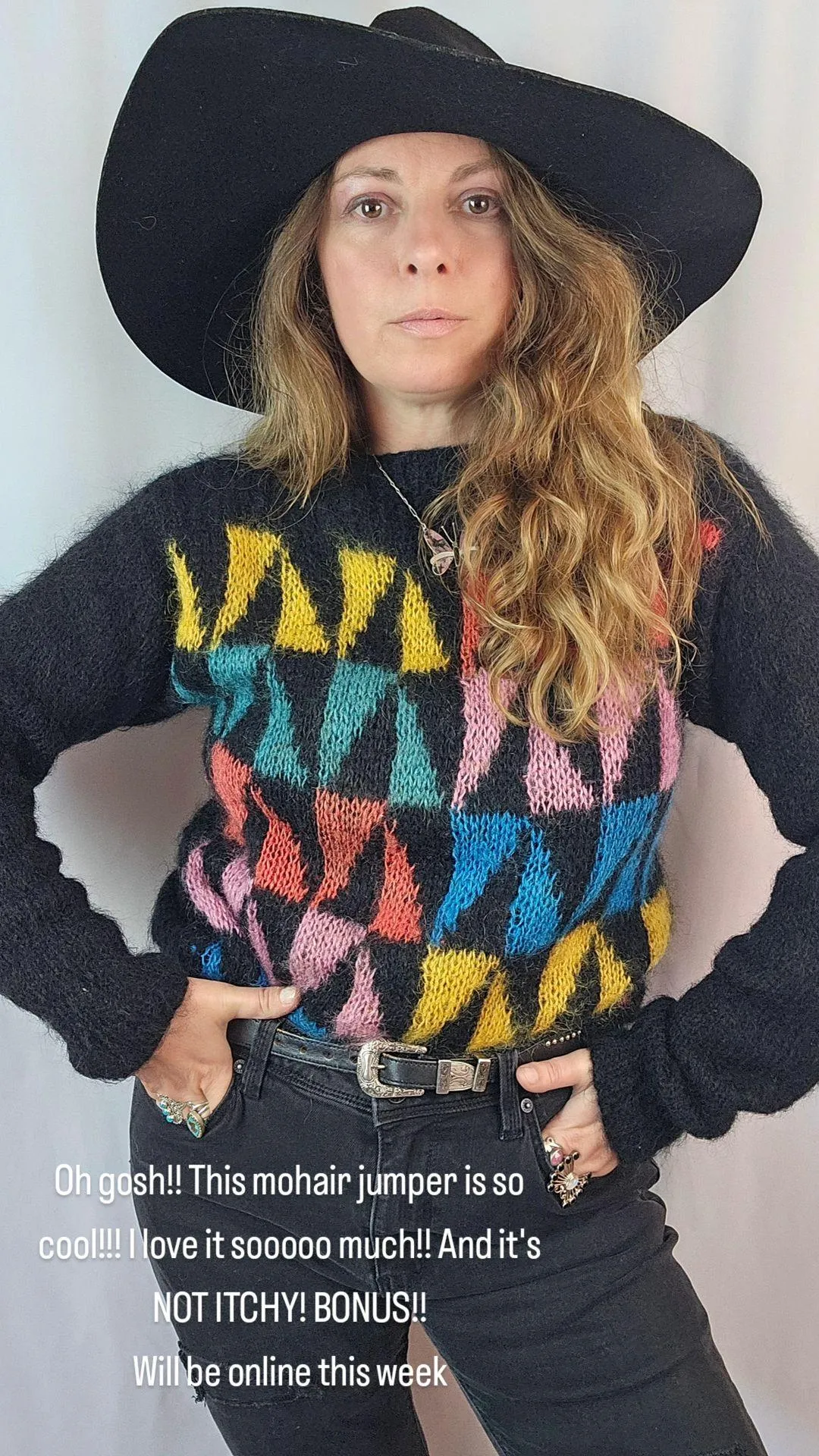 Vintage Mohair sweater Bright anstract Multicoloured Design S/M