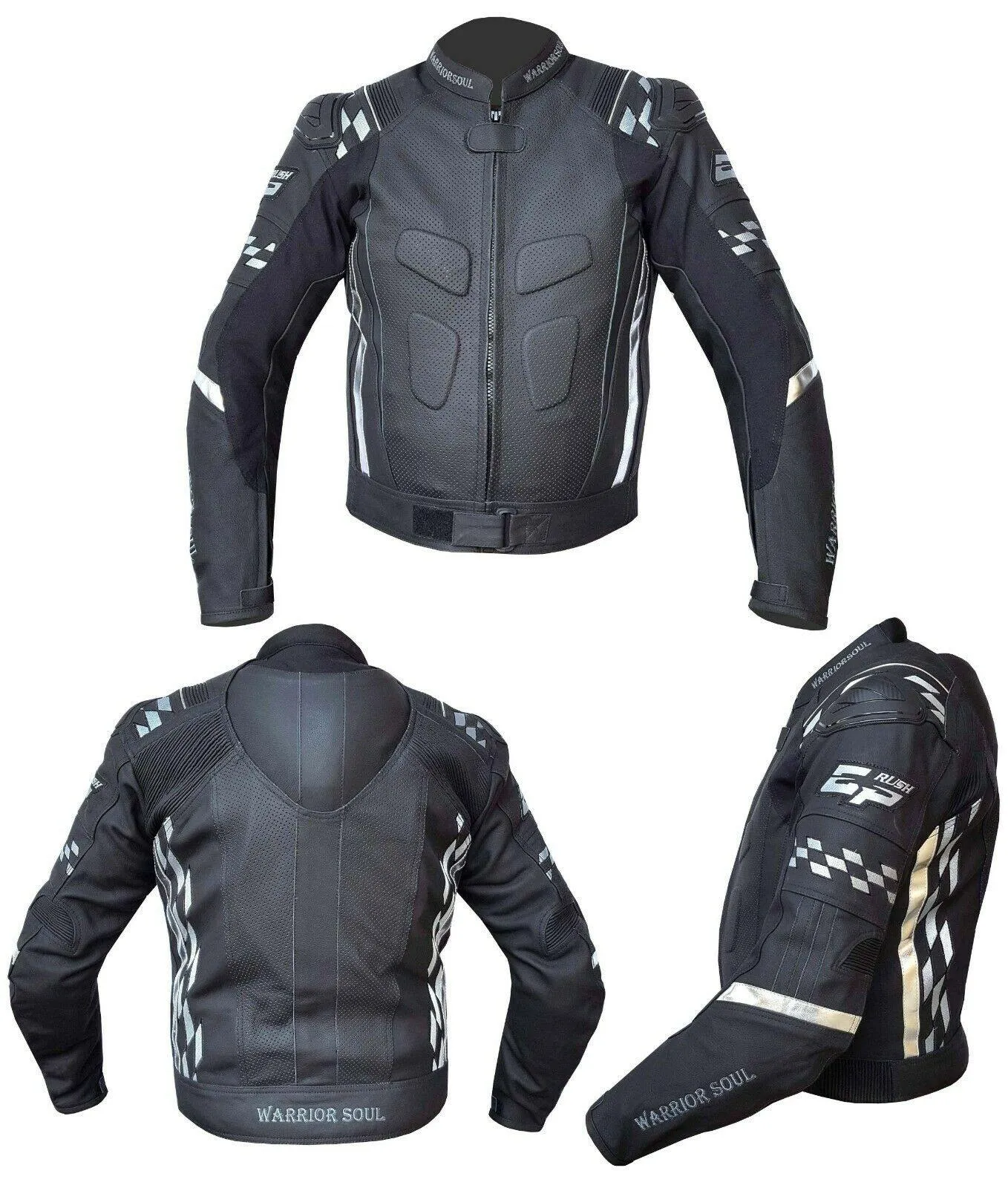 Warrior Gears® GP Rush Flag Style Mens Motorcycle 1.2mm Leather Jacket