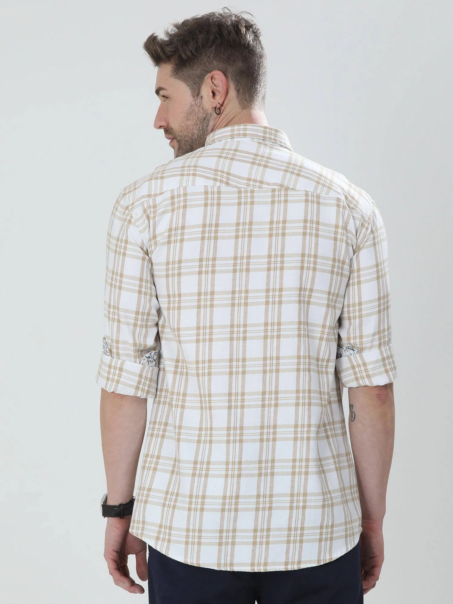 White and Cream Checkered Cotton Shirt