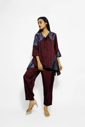 Wine Embroidered Mulberry Silk Co-Ord Set