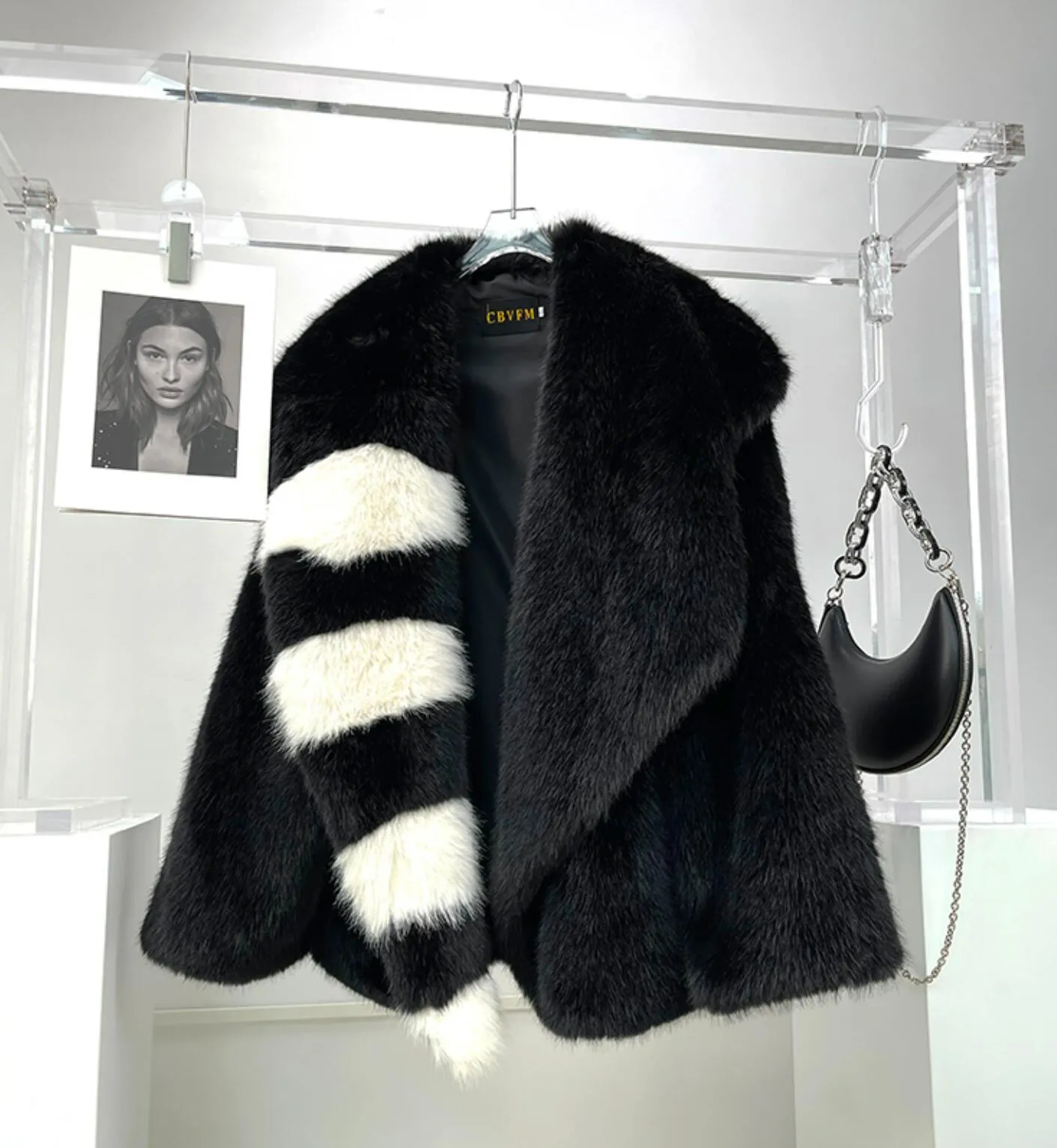 Winter Coat, Fur Coat, Faux Fur Coat, Fur Jacket, Mink Striped Black