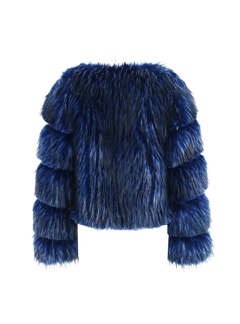 Women Faux Fur Fox Fur Long Sleeve Fur Coat