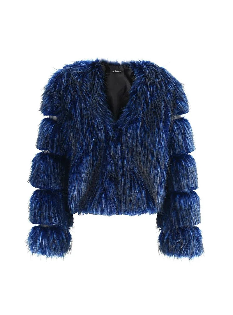 Women Faux Fur Fox Fur Long Sleeve Fur Coat