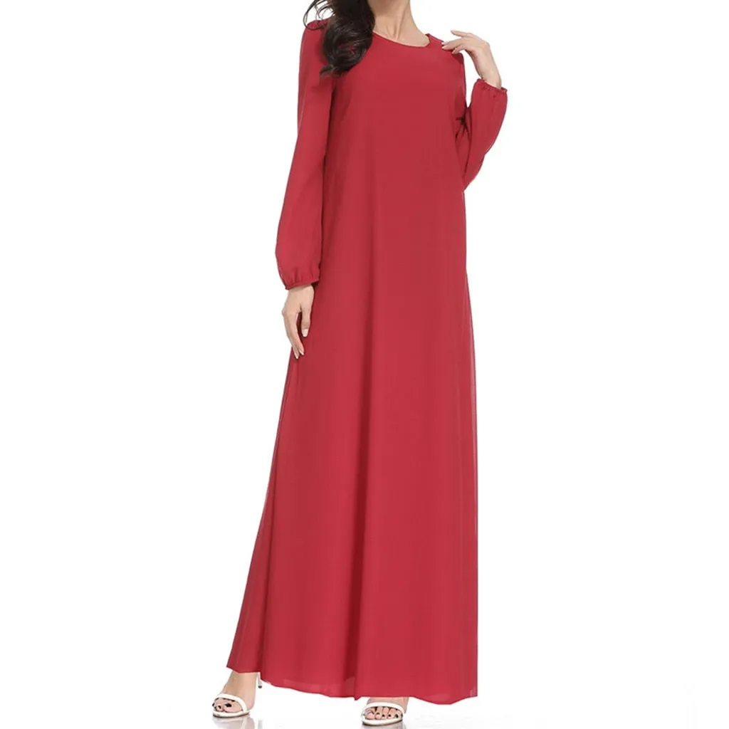 Women Islamic Muslim Abaya Maxi Dress Long Sleeve Muslim Maxi Dress Trumpet Sleeve Abaya Long Robe Gowns Tunic Belt  Z416