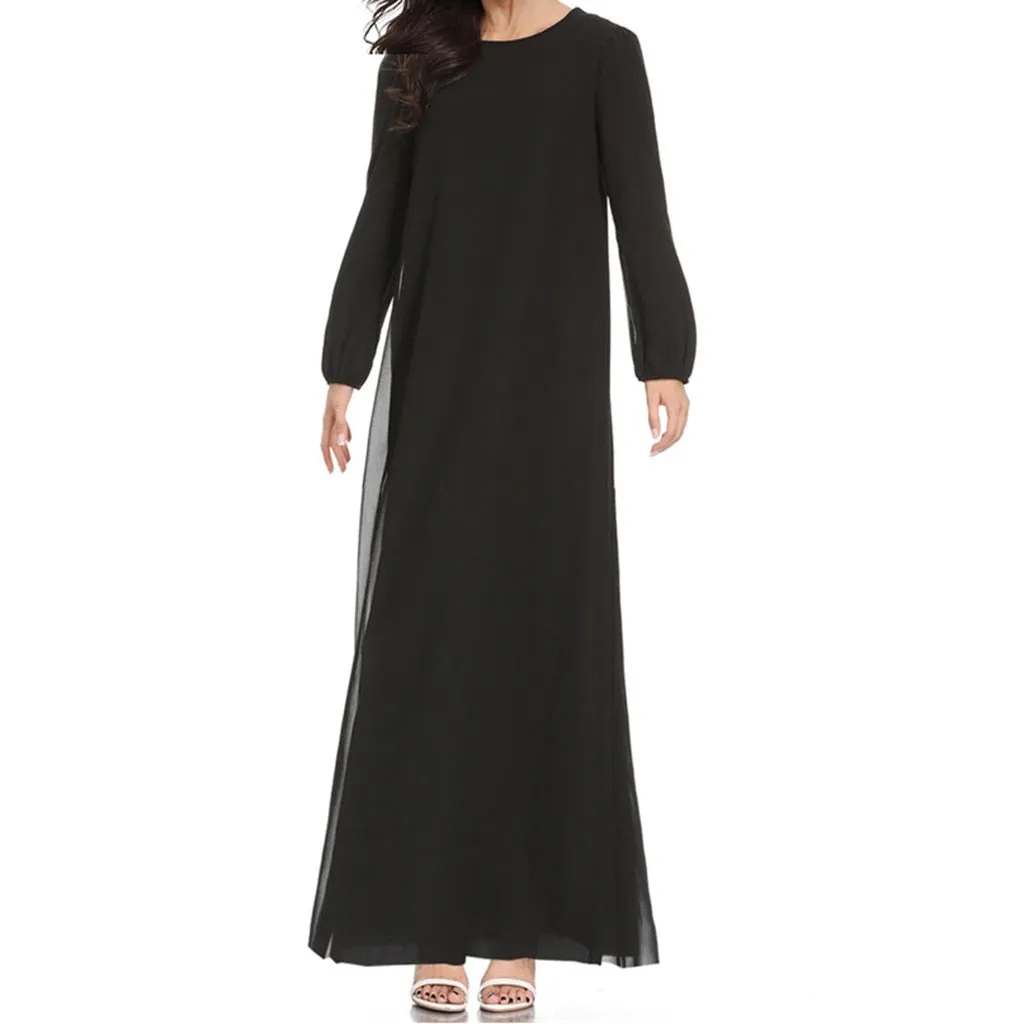 Women Islamic Muslim Abaya Maxi Dress Long Sleeve Muslim Maxi Dress Trumpet Sleeve Abaya Long Robe Gowns Tunic Belt  Z416