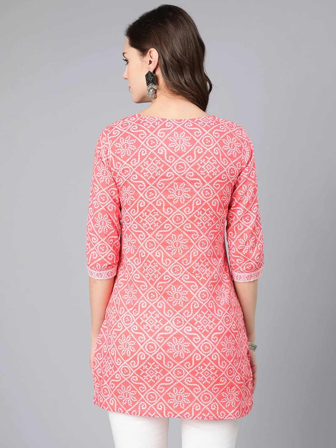 Women Pink Bandhani Printed Straight Tunic