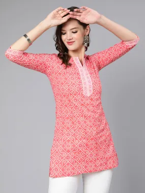 Women Pink Bandhani Printed Straight Tunic