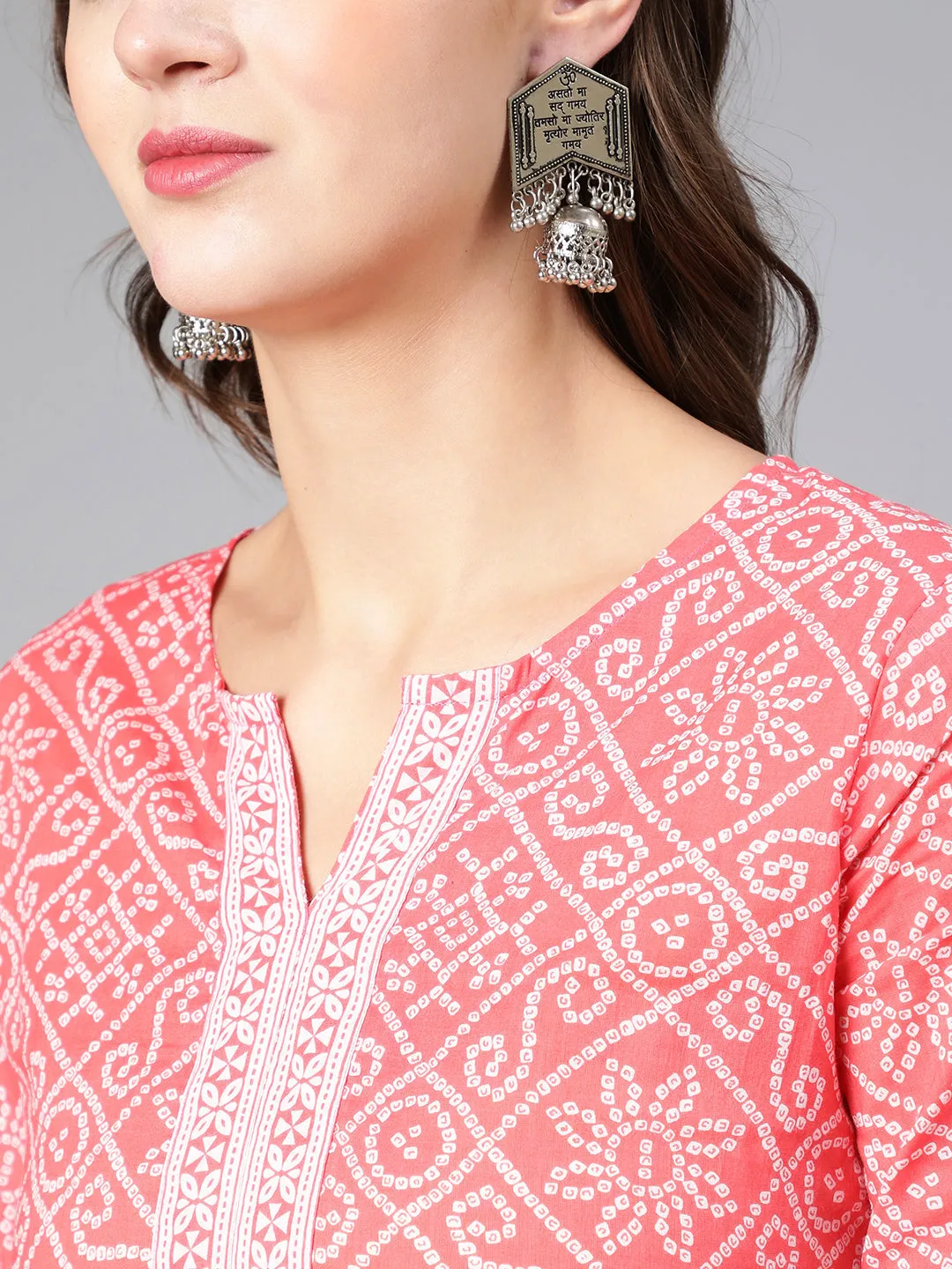 Women Pink Bandhani Printed Straight Tunic