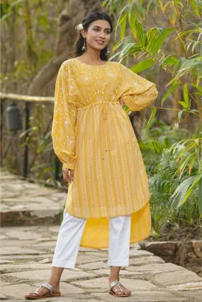 Women Yellow Georgette Printed Tunic