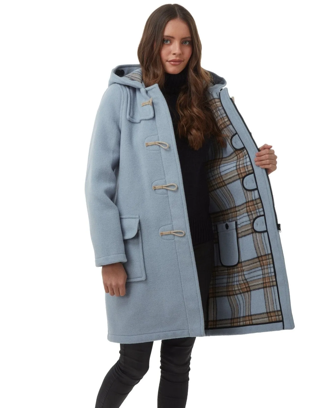 Women's Classic Fit Duffle Coat with Wooden Toggles - Baby Blue