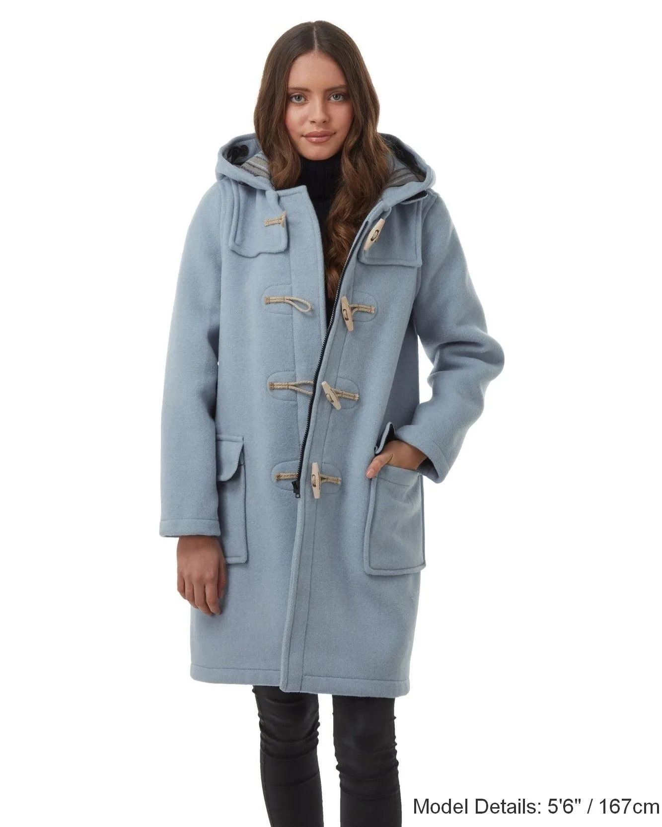 Women's Classic Fit Duffle Coat with Wooden Toggles - Baby Blue