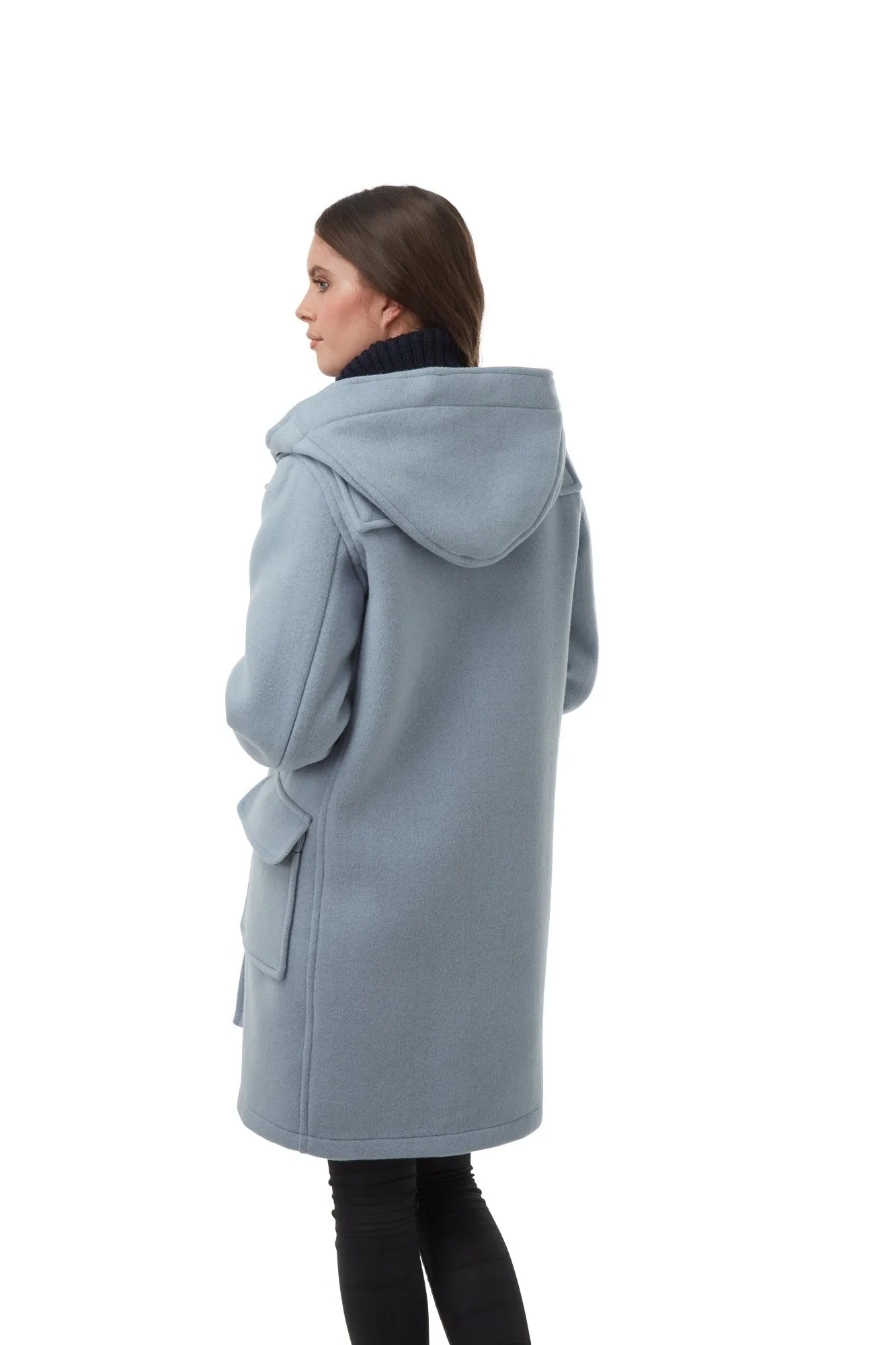 Women's Classic Fit Duffle Coat with Wooden Toggles - Baby Blue