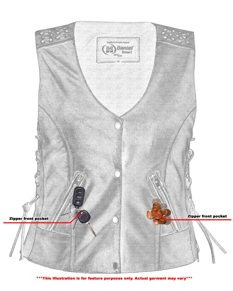 Women's Gray Vest with Grommet and Lacing Accents