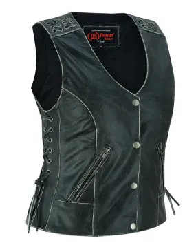 Women's Gray Vest with Grommet and Lacing Accents