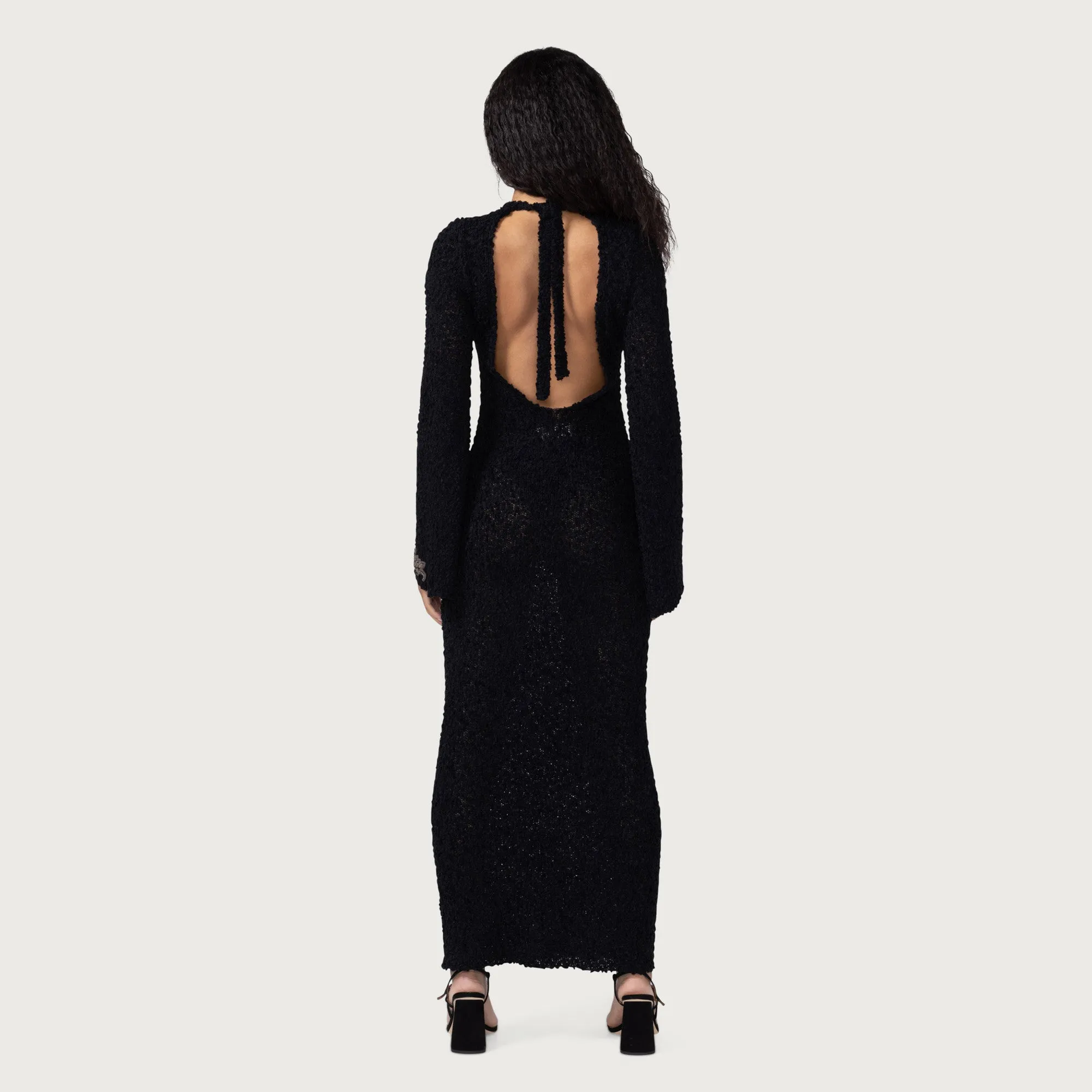 Womens L/S Knit Maxi Dress - Black