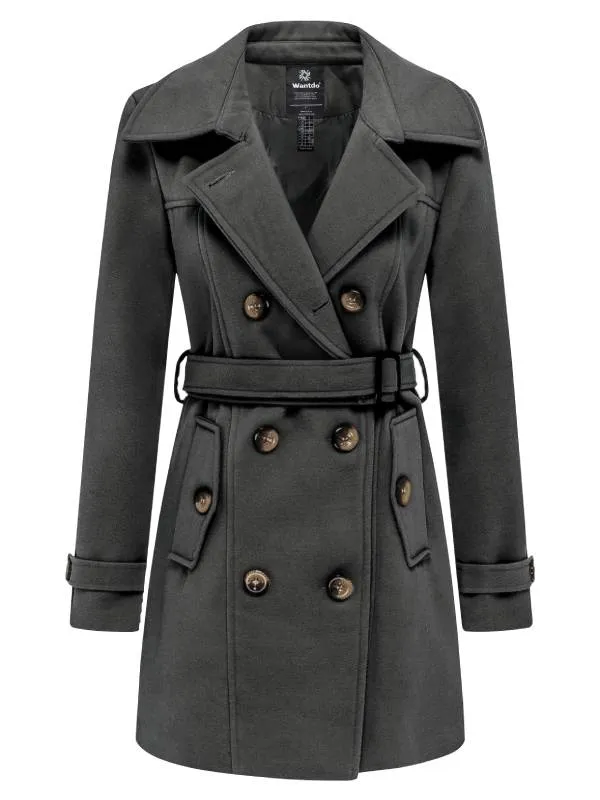 Women's Pea Coat Double Breasted Winter Trench Jacket