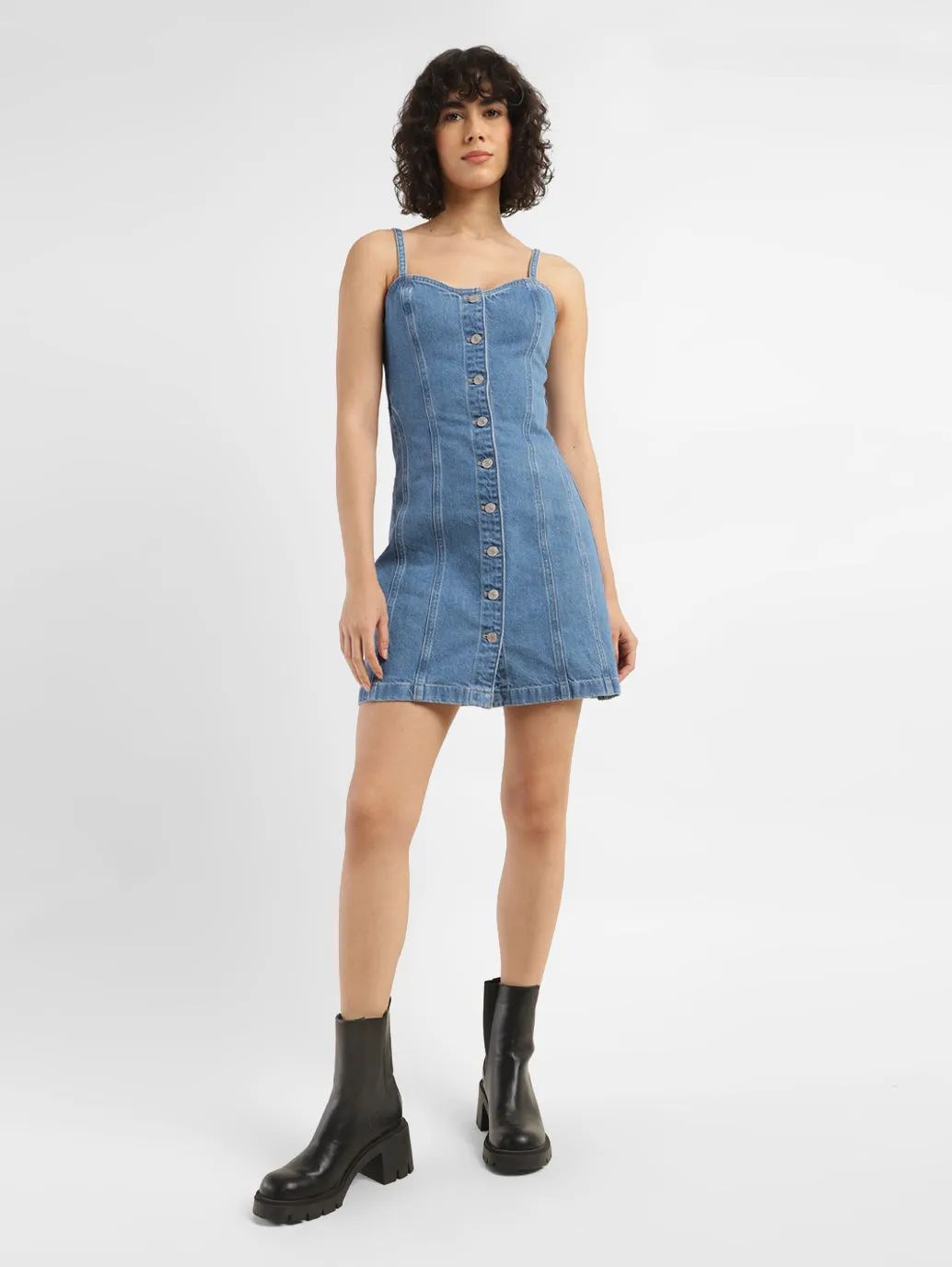 Women's Sweetheart Neck Denim Mini Dress