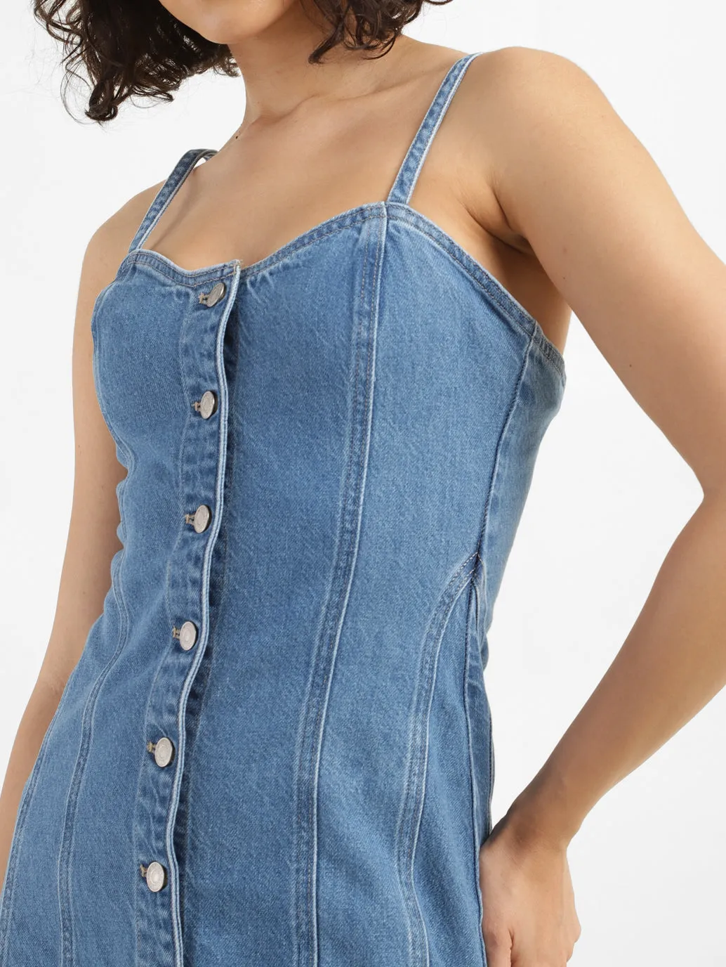 Women's Sweetheart Neck Denim Mini Dress