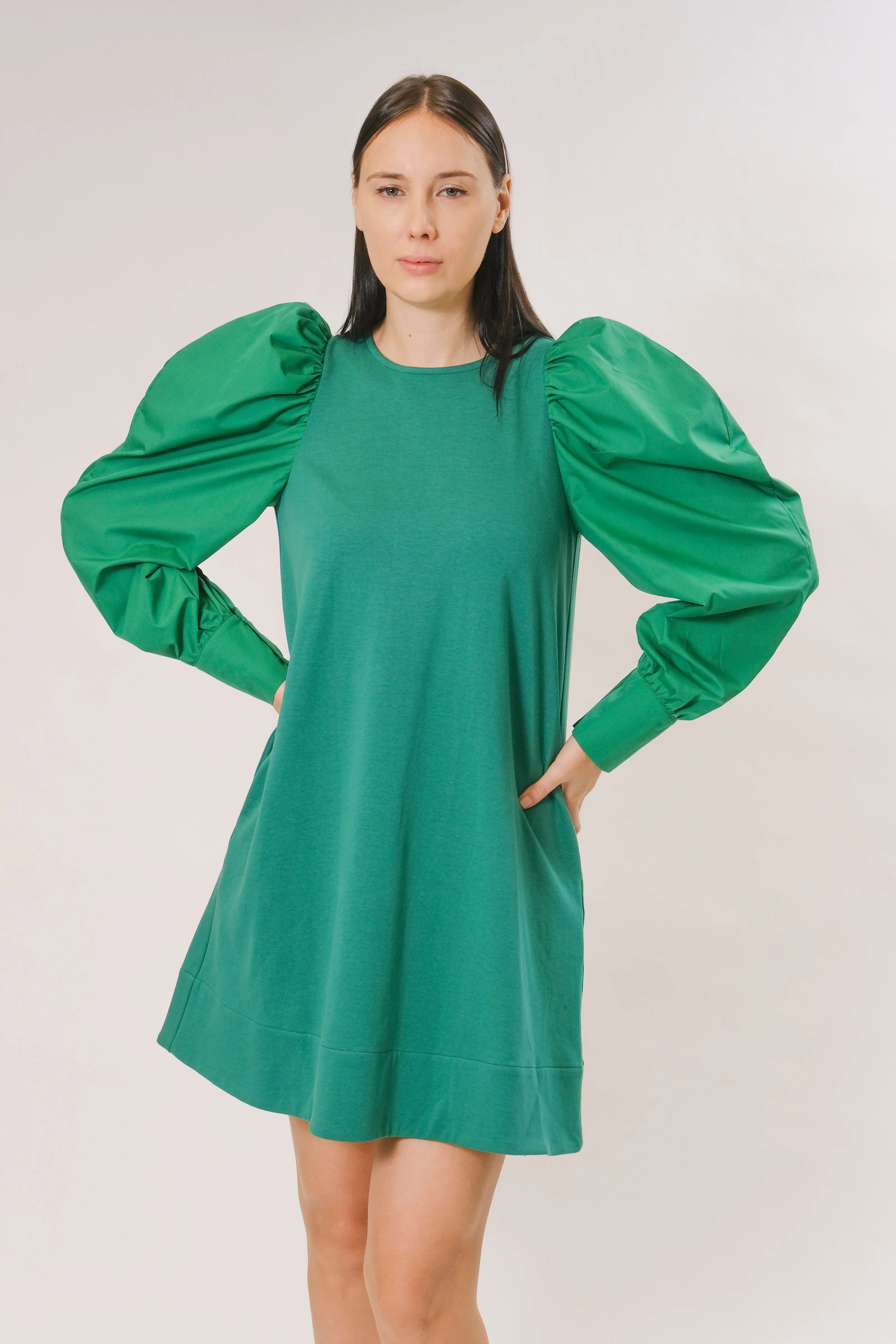 WOVEN SLEEVE DRESS GREEN