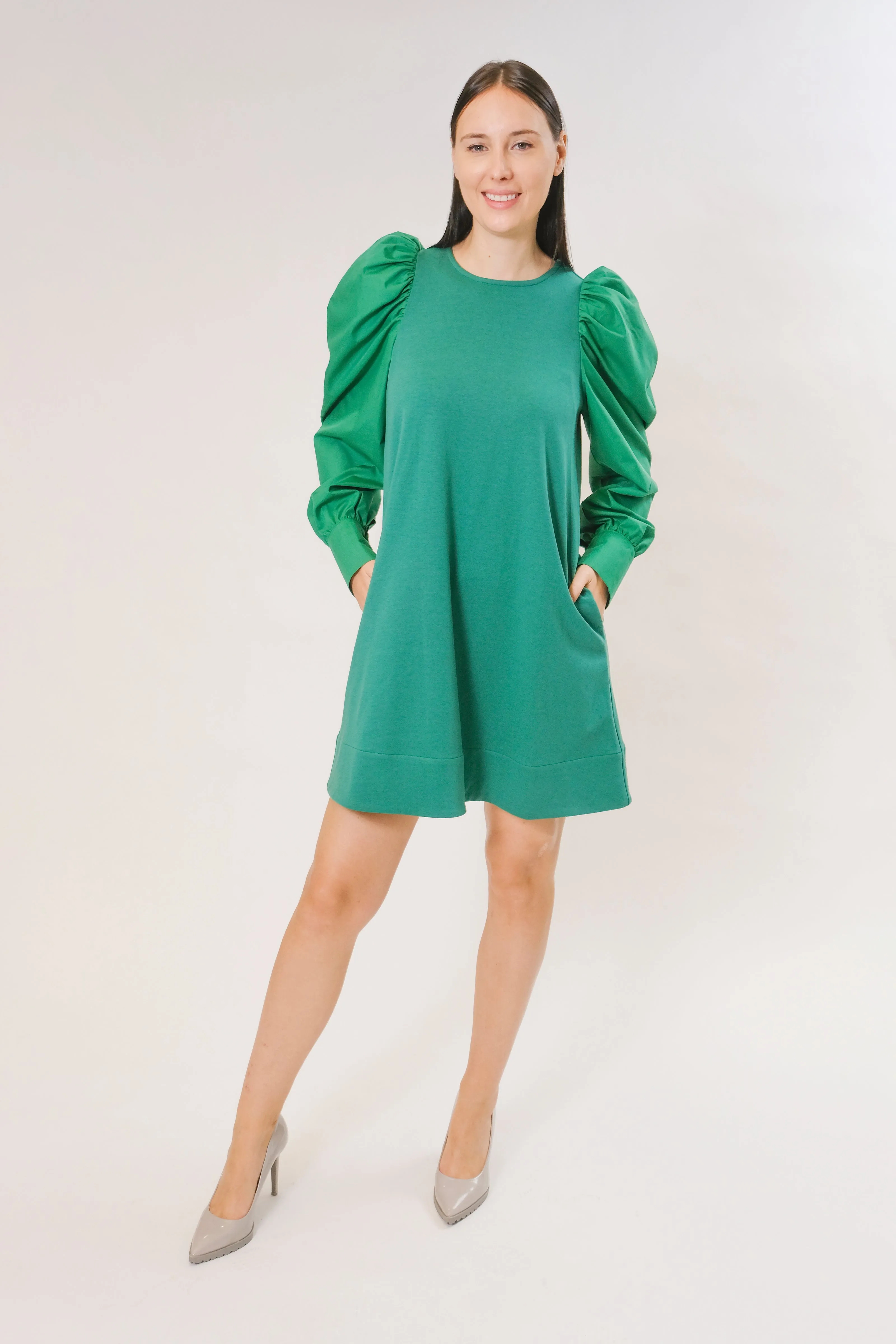 WOVEN SLEEVE DRESS GREEN