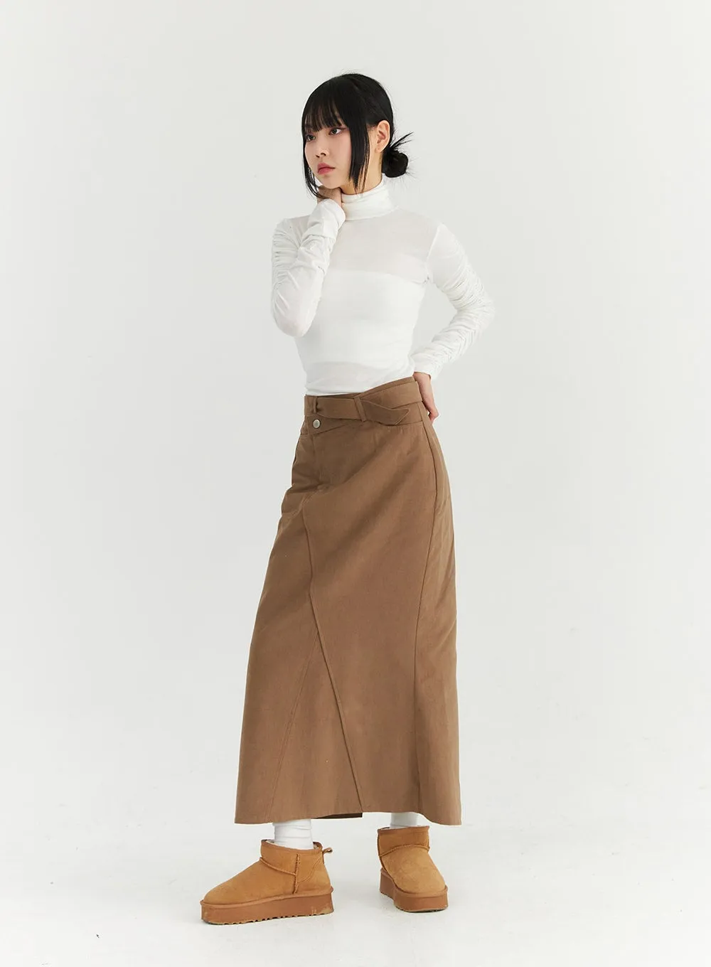 Wrapped Belt Suede Maxi Skirt CN307