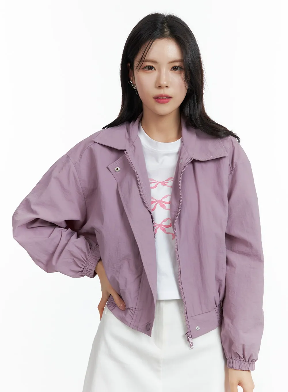 Zip-Up Crop Bomber Jacket OF408