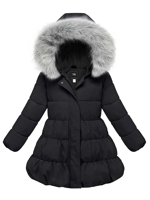 ZSHOW Girls' Long Puffer Jacket Warm Hooded Outerwear Soft Fleece Lined Winter Coat